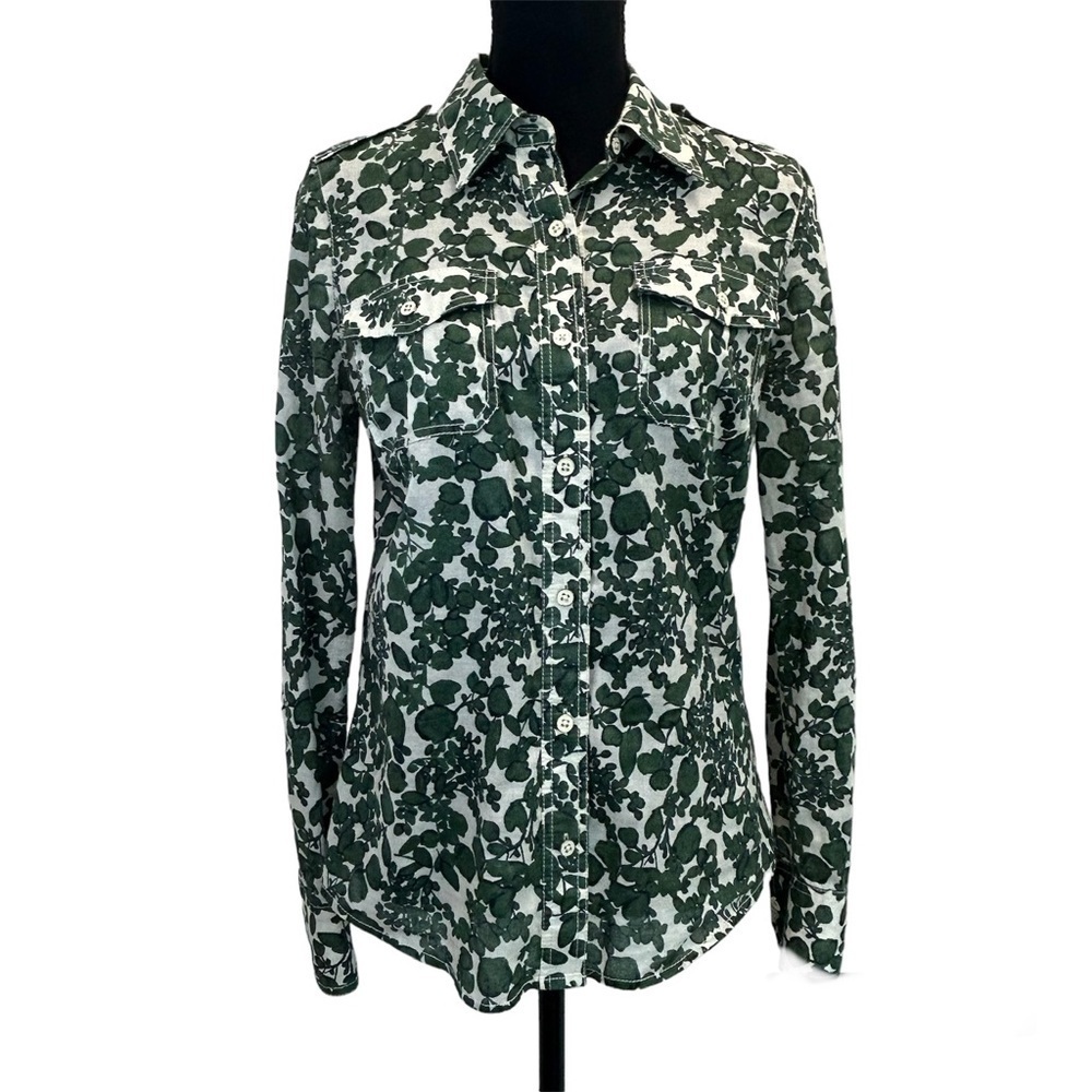 Tory Burch green white Vine Pattern Brigitte Blouse Top Sz 6